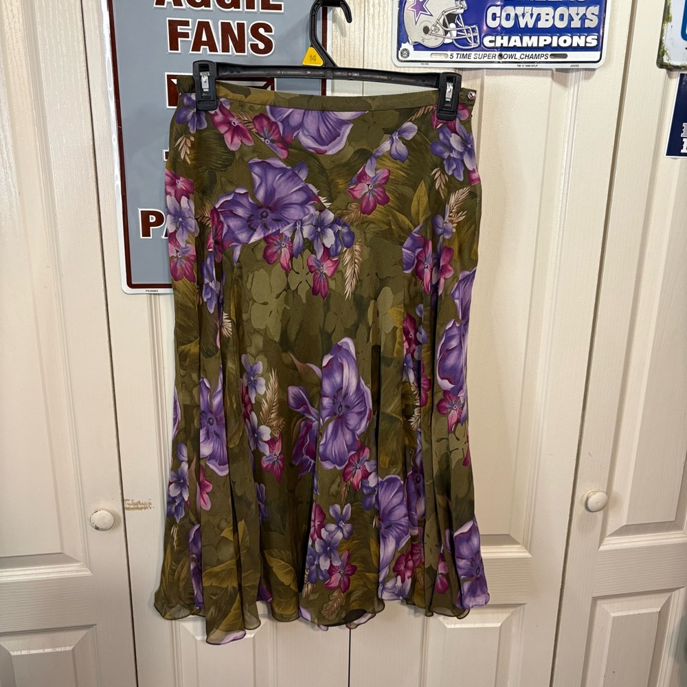 Jones New York Floral Green and Purple Skirt